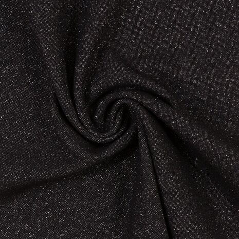 fijne boordstof zwart met zilver lurex / 90 cm rondgebreid