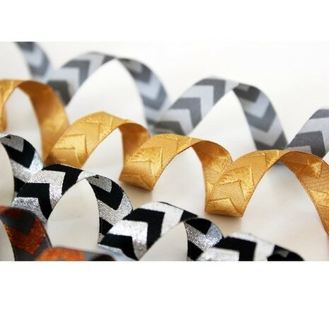 Chevron-sierband, zwart met zilver en glitterdraad