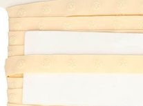drukkertjesband heel zacht maisgeel/ecru/zalm: afstand 2,5 cm: HALVE meter drukkertjesband heel zacht maisgeel/ecru/zalm: afstand 2,5 cm: HALVE meter