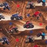 Monstertrucks in het zand / digitaal bedrukte tricot Monstertrucks in het zand / digitaal bedrukte tricot