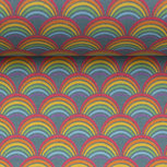 Toni: regenboogjes op grijze katoen Toni: regenboogjes op grijze katoen