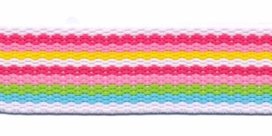 tassenband 2,5 cm breed, wit-fuchsia-geel-groen-blauwe streep tassenband 2,5 cm breed, wit-fuchsia-geel-groen-blauwe streep