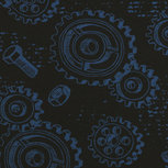 Happy Metal: tricot met schroeven, moeren en tandwielen op donkerblauw Happy Metal: tricot met schroeven, moeren en tandwielen op donkerblauw
