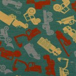 Jesse: werkvoertuigen op grijs-groene tricot Jesse: werkvoertuigen op grijs-groene tricot