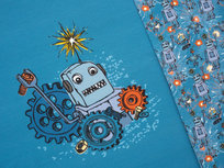 Happy Metal: tricot panels met robot en radartjes Happy Metal: tricot panels met robot en radartjes