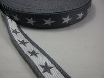tassenband met sterren 4 cm breed: grijs/wit tassenband met sterren 4 cm breed: grijs/wit