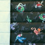 coupon 140 cm: Doorgestikte jassenstof zwart met vogels coupon 140 cm: Doorgestikte jassenstof zwart met vogels