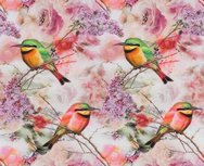 Tim: digitaal bedrukte tricot: vogels in een sering Tim: digitaal bedrukte tricot: vogels in een sering