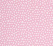 Karla: roze boordstof met ingeweven witte noppen Karla: roze boordstof met ingeweven witte noppen