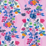Flora: tricot fantasiebloemen op roze met kleine witte stipjes naar een ontwerp van Jolijou Flora: tricot fantasiebloemen op roze met kleine witte stipjes naar een ontwerp van Jolijou