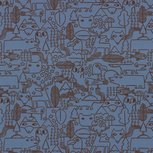 Vera, grafische dieren in het bos, rookblauw met grijs Vera, grafische dieren in het bos, rookblauw met grijs