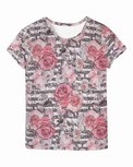 coupon165 cm: Matti: digitaal bedrukte tricot: zalmroze bloemen op grijs/witte strepen coupon165 cm: Matti: digitaal bedrukte tricot: zalmroze bloemen op grijs/witte strepen