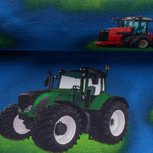 Mattes, tractors op blauwe tricot Mattes, tractors op blauwe tricot