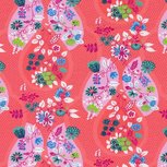 Flora: tricot met bloemenranken op koraalroze naar een ontwerp van Jolijou Flora: tricot met bloemenranken op koraalroze naar een ontwerp van Jolijou