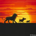 Lion King panel 60 bij 50 cm. Mufasa, Pumbaa en Simba met ondergaande zon Lion King panel 60 bij 50 cm. Mufasa, Pumbaa en Simba met ondergaande zon