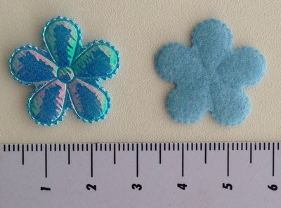 bloem 2,5cm, turquoise glimmertje