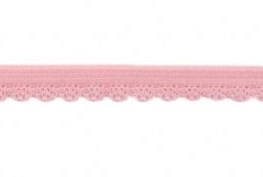 zacht soepel elastiek met kantje, roze, neigend naar oudroze 1 cm breed