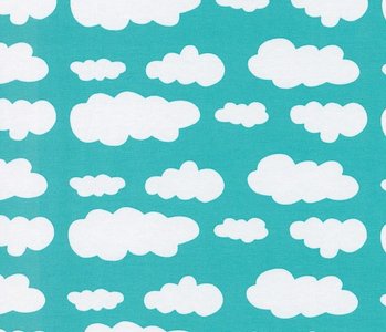 coupon 115 cm: Verena, mooie mintkleur tricot met wolkjes