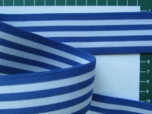 taille-elastiek 4 cm breed: strepen wit met blauw /HALVE METER