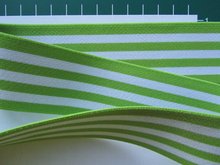 taille-elastiek 4 cm breed: strepen wit met lichtgroen /HALVE METER