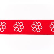 taille-elastiek 4 cm breed: bloemen wit met rood /HALVE METER