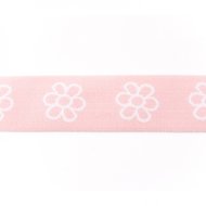 taille-elastiek 4 cm breed: bloemen wit met roze /HALVE METER
