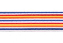 taille-elastiek 4 cm breed: smalle strepen: blauw-wit-rood-geel-oranje/HALVE METER