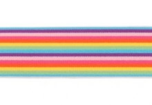 taille-elastiek 4 cm breed: smalle strepen: paars-roze-fuchsia-rood-geel-enz/HALVE METER