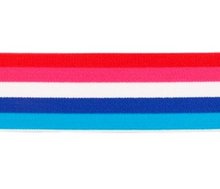 taille-elastiek 4 cm breed: bredere strepen: rood-fuchsia enz /HALVE METER