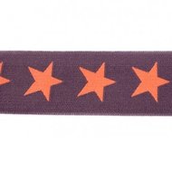 taille-elastiek 4 cm breed: sterren zalm-oranje op taupe-grijs /HALVE METER