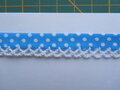 biaisband turquoise/blauw met witte stip en wit randje