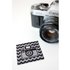 Fototoestel, geweven etiket, zwart-grijs met glittereffect_